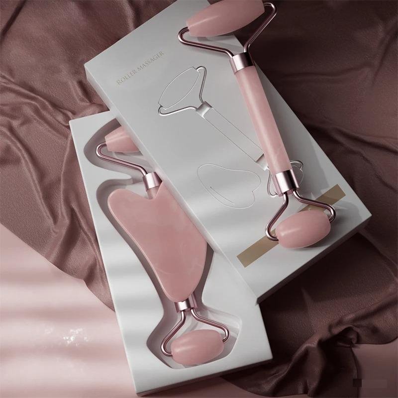 Gua Sha Rose Quartz en Roller Rose Quartz - LuviSkin